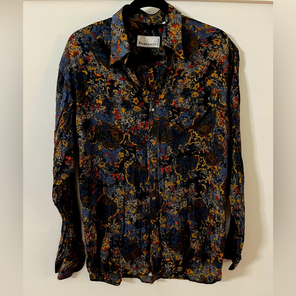 Rubinacci Made In Italy Mens Button Down Paisley Pattern Shirt Size Medium